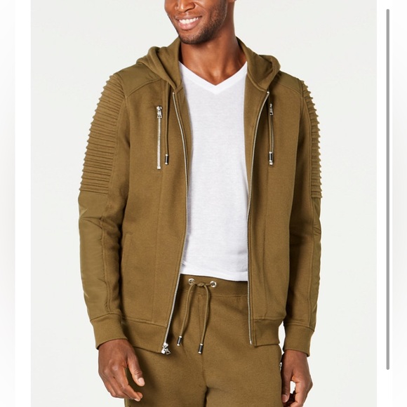 Inc International Concepts Mens Regular Fit Ribbed Velour Hoodie Green Size Small main image 1